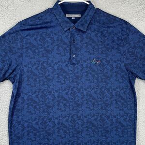 Greg Norman Golf Polo Shirt Mens 2XL Navy Blue Camo Pima Cotton Blend Logo Rugby